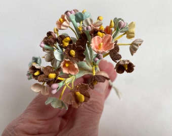 Vintage Bouquet Multi Colors Millinery FLOWERS | Mini Bouquet Forget-me-not Flowers | Vtg Tiny Dark Flowers | Artificial Miniature Flowers