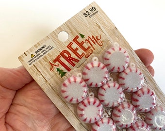 12 Mini Christmas PEPPERMINT Ornaments | Tiny Retro Peppermints | Miniature CHRISTMAS Peppermints | My Little Christmas Ornaments |