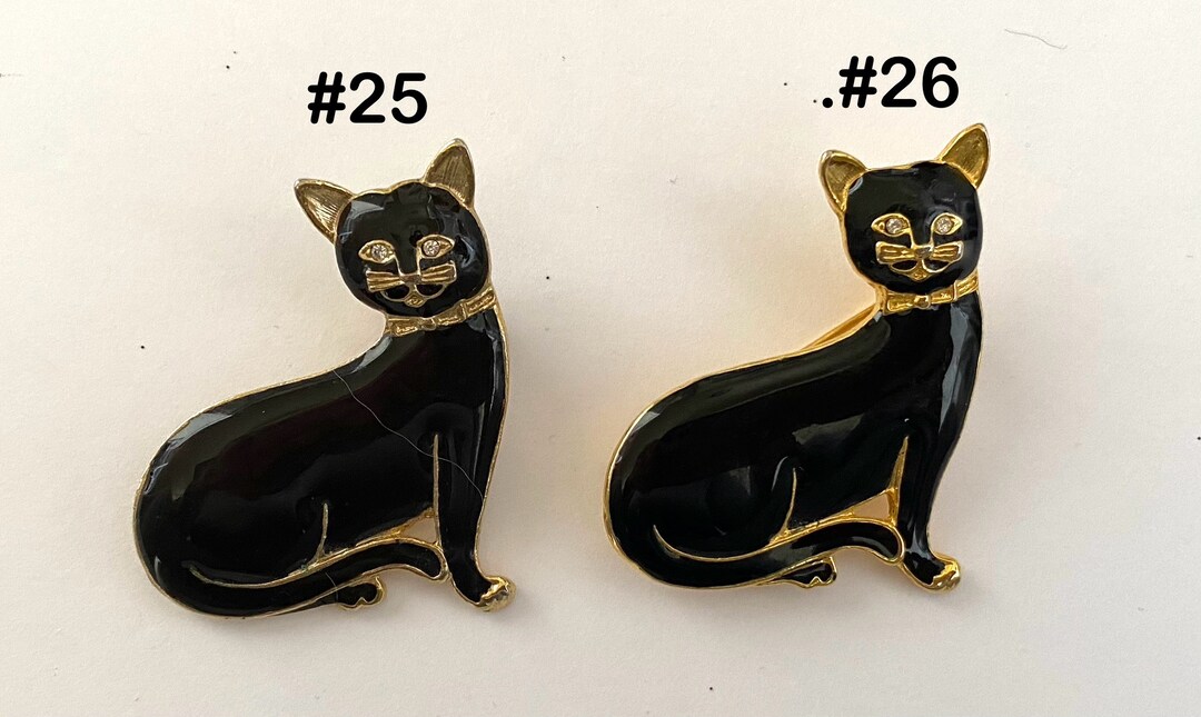 Vintage BLACK Enamel CAT W/rhinestone Eyes Pin / Brooch | 2 Choices: 1 ...