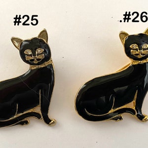 Vintage BLACK Enamel CAT w/RHINESTONE Eyes Pin / Brooch | 2 Choices: 1-3/4” Cat Light Gold-plated #25 / 1-3/4” Cat Bright Gold-plated #26