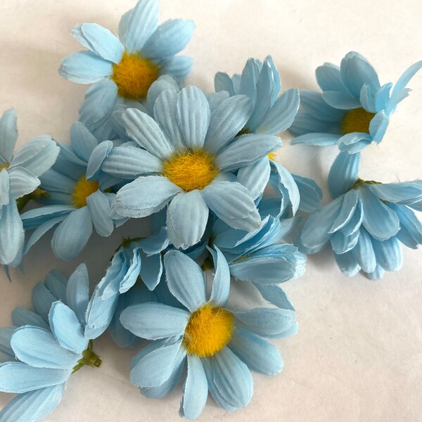 12 pcs Vintage Artificial BLUE Daisy Flowers | Faux Silk Polyester Aqua Blue Flowers |  1 dz Blue Flowers | Vtg Millinery Flowers | B1
