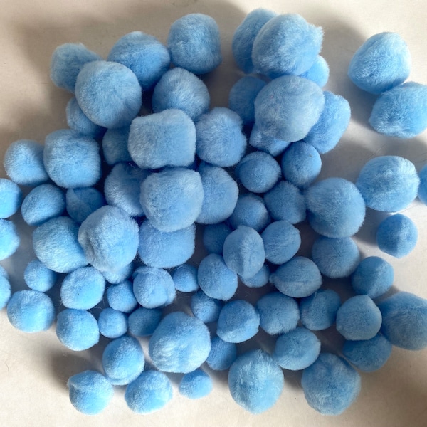 75 pcs Light BLUE Pom Poms | Assorted Baby Blue POM POMS | 1” + 3/4” + 1/2” Blue Pom Poms