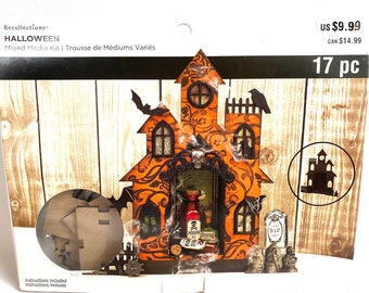 Recollections HALLOWEEN Mixed Media KIT | Halloween Haunted House Kit | 17 pc Heavy Board Halloween House DIY Kit