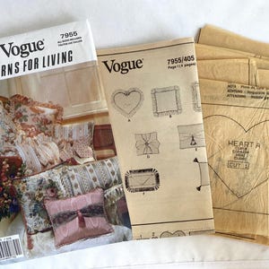 Vogue 7955 Patterns For LIving PATTERN | 7 Different Pillows | Heart + Square + Rectangle Pillowd | 1990 Gently Used & Cut