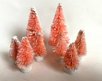 8 pcs PINK Sisal BOTTLE BRUSH Trees | Pink Frosted Assorted Bottle Brush Trees | Darice Pink Sisal Trees