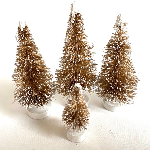 4 pcs Assorted Sisal BOTTLE BRUSH Trees | BROWN Frosted Trees | (3)  3” + (1) 1.5”Chocolate Brown Sisal Trees