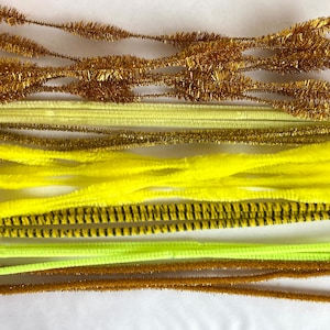 30 pcs YELLOW / GOLD Assorted CHENILLE Stems | Yellow Chenille Bumps | Gold Chenille Tinsel Bumps | 6mm Assorted Yellow Pipe Cleaners |