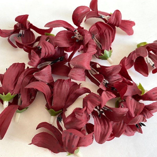 15 pcs Vintage Assorted Artificial Burgundy Orchid FLOWERS | Faux Silk Polyester Maroon Lilies | Wine Flowers | Vtg Millinery Flowers | R4