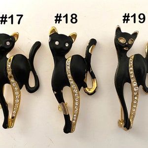 Vintage BLACK CAT Gold-plated RHINESTONE 2-1/8” Pin / Brooch | 3 Choices: Missing Rhinestones #17 / Chipped Paint #18 / Large Cat Eyes #19