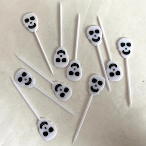 10 pcs SKELETON Skull Halloween CUPCAKE Picks | Vintage Style Skull Cupcake Toppers | 3-1/4” Halloween Skeleton Picks
