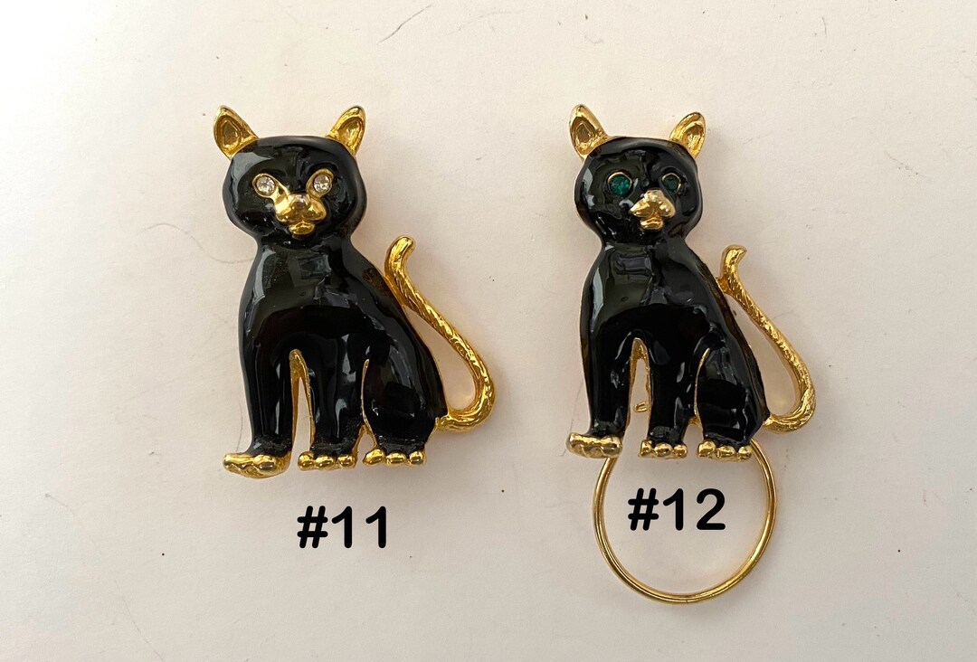 Vintage BLACK CAT Enamel & RHINESTONE Pin / Brooch | 2 Choices: 1-1/2 ...