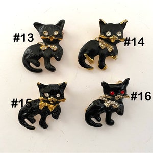 Vintage BLACK CAT Gold-plated RHINESTONE 1-1/2” Pin / Brooch | 4 Choices: Rhinestone Bow #13 / Gold Feet #14 / Gold Bow #15 / Red Eyes #16
