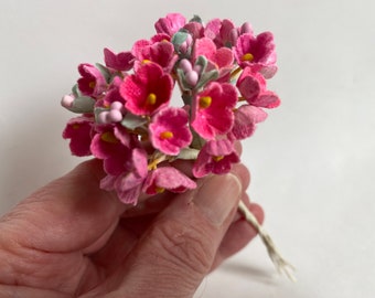 Vintage Bouquet Bright Pink Millinery FLOWERS | Mini Bouquet Forget-me-not Flowers | Vtg Tiny Pink Flowers | Artificial Miniature Flowers