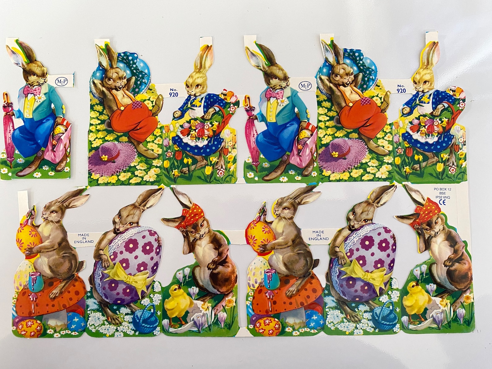 Vintage Easter Bunny Rabbits Die Cut Embossed