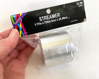 75’ SILVER Metallic CREPE Paper STREAMERS / Garland |  1 Roll 1.77in Crafting Crepe Paper | Metallic Silver Crepe Paper Streamers