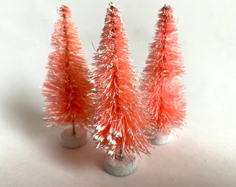 3 pcs 3” Sisal BOTTLE BRUSH Trees | PINK Frosted 3” Bottle Brush Trees | Set of 3 3” Pink Sisal Trees