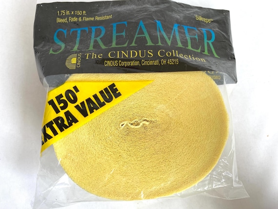 Primrose Yellow CREPE PAPER Streamer | The CINDUS Collection Crepe Paper | 1.75 in x 150 ft. | Bleed, Fade & Flame Resistant Papier Crepe