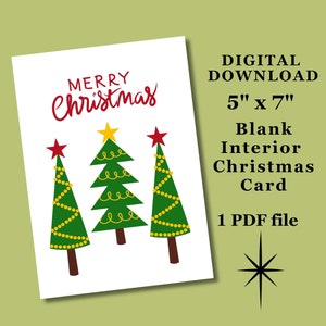 Cartão de Natal com design moderno, cartão de Natal estilo meados do século para impressão, download digital, cartão de Natal em branco para interior, cartão para impressão em casa