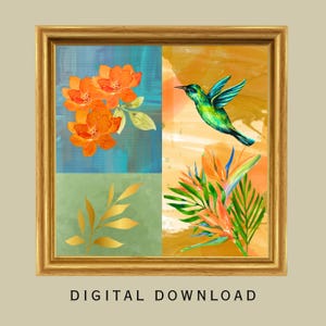 Hummingbird Printable Wall Art|Instant Download|Modern Art|Digital Download|Botanical Printable|Modern Home Decor|Boho Aesthetic