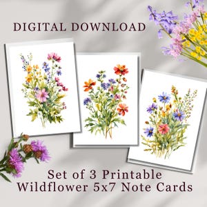 Motifs d'impression numérique de carte de voeux de fleurs sauvages|Cartes de correspondance florales imprimables de 5 x 7 pouces|Cartes numériques|Cartes de papeterie botaniques d'intérieur vierges