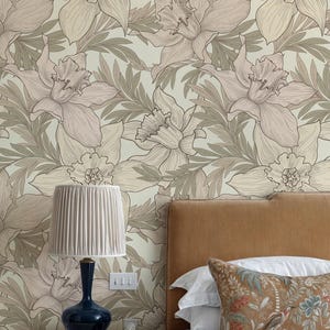 Elegant Flowers Wallpaper, Peel and Stick, Hand Drawn Floral Wall Mural, Sophisticated Flowers Self Adhesive Wallpaper, Removable Wall Mural