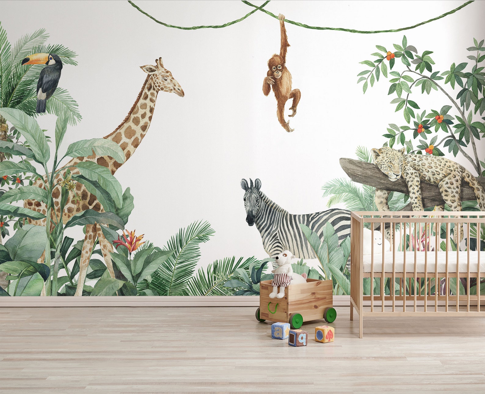 Jungle Animals Wallpaper: Peel and Stick Kids Room Wall Mural - Etsy