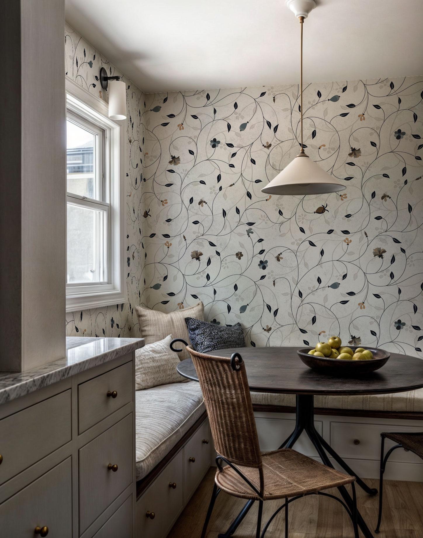 Neutral Simple Floral Wallpaper, Peel and Stick or Traditional, Muted Minimalist Self-Adhesive Mural, Living Room, Bedroom, Entryway Decor