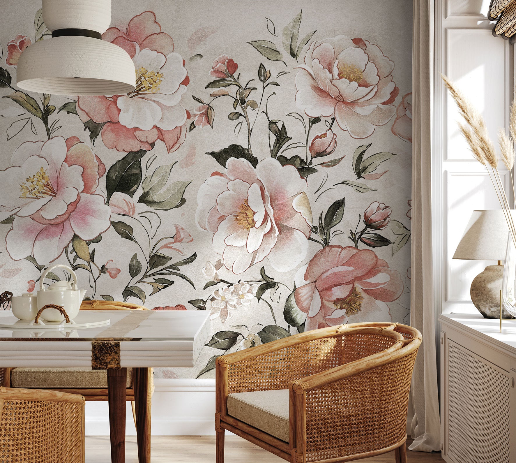 Watercolor Peony Flower Wall Mural: Soft Floral Peel and Stick ...