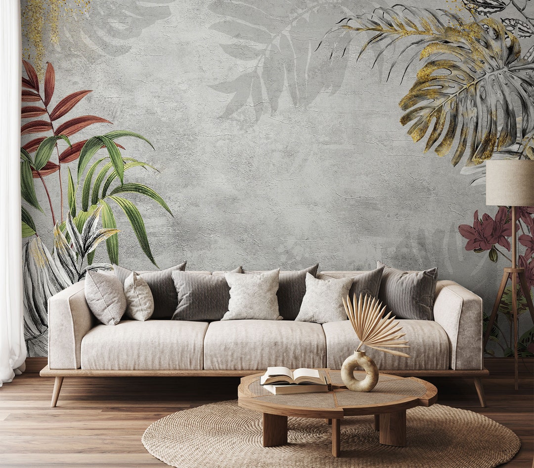 Monstera Leaves Wallpaper - Tropical Peel and Stick Wall Mural - Etsy