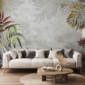 Big Monstera Leaves Wallpaper, Tropical Leaves Wallpaper, Removable Wall Mural, Peel and Stick, Self Adhesive