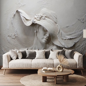 Ancient Woman Sculpture Wall Mural, 3D Look Relief Beauty Wallpaper, Peel and Stick, Embossed Look Removable Self Adhesive Wallpaper