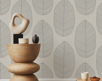 Neutral Leaf Wallpaper: Minimalist Botanical Peel and Stick