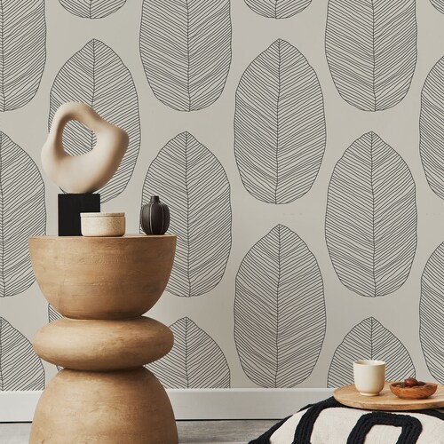 Neutral Leaf Wallpaper: Minimalist Botanical Peel and Stick