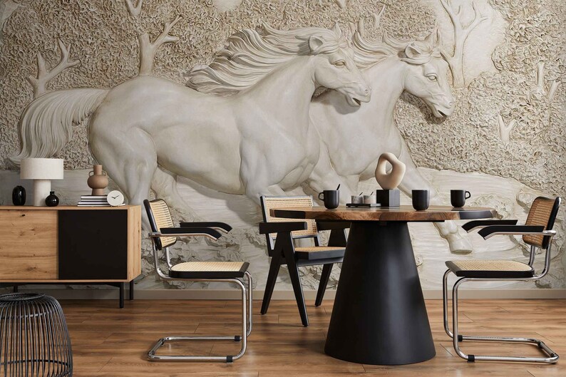 3D Embossed Horses Wallpaper Peel and Stick Running Horses - Etsy