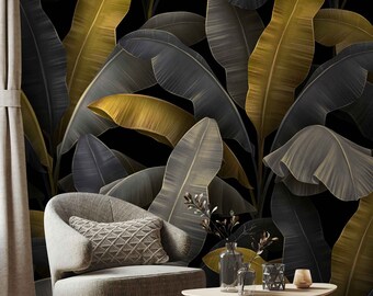 Dark Tropical Leaf Wallpaper – Peel and Stick Removable Wall Mural