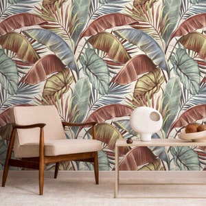Multicolor Leaves Peel and Stick Wallpaper, Colorful Banana Leaves, Vivid Color Exotic Plants, Tropical Leaves Wallpaper, Self Adhesive