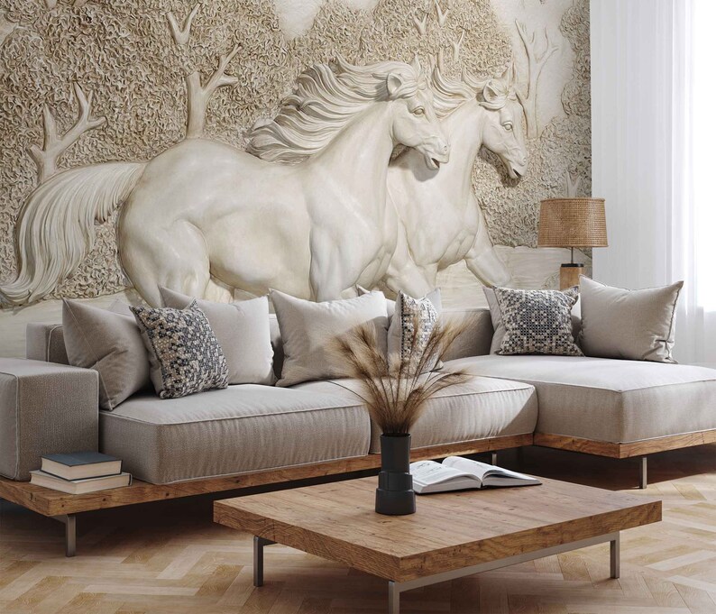 3D Embossed Horses Wallpaper Peel and Stick Running Horses Etsy