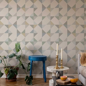 Geometric Wallpaper Peel and Stick, Muted Neutral Colors Geometric Wall Mural, Removable Wallpaper, Modern Self Adhesive Wallpaper