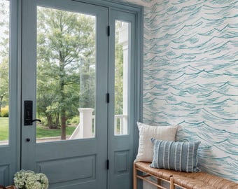 Blue Waves Wallpaper: Coastal Peel and Stick Wall Art