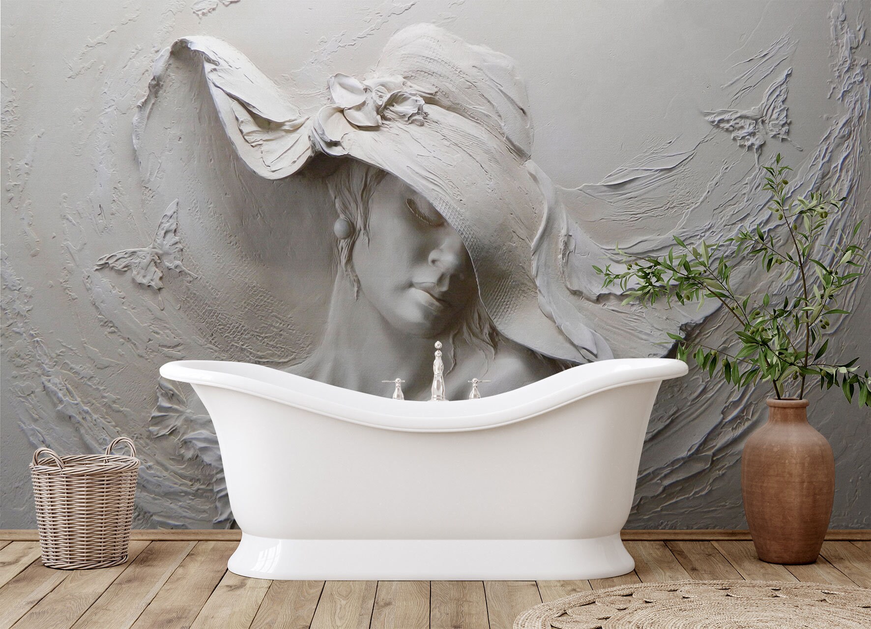 3D Woman Sculpture Wallpaper Mural: Peel and Stick Relief Wall Art - Etsy