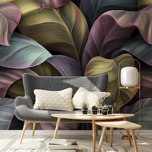 Colorful Tropical Leaves Wallpaper, Multicolor Banana Leaves Wall Mural, Tropical Exotic Wallpaper, Peel and Stick, Removable Self Adhesive
