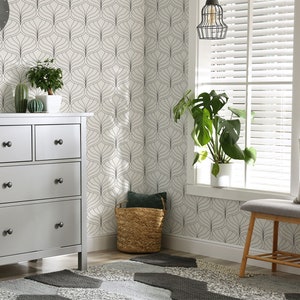 Geometric Pattern Wallpaper Peel and Stick, Beige Minimalist Art Deco Wallpaper, Self Adhesive Wall Mural, Removable Luxury Wall Decor