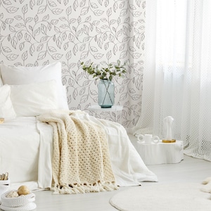 Neutral Stripy Leaves Wallpaper, Peel and Stick, Elegant Botanical Design, Minimalistic Self Adhesive, Monochrome Leaf Removable Wallpaper