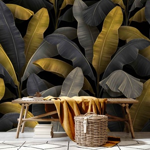 Dark Tropical Leaf Wallpaper – Peel and Stick Removable Wall Mural - Etsy