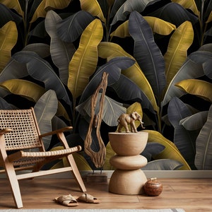 Dark Tropical Leaf Wallpaper – Peel and Stick Removable Wall Mural - Etsy