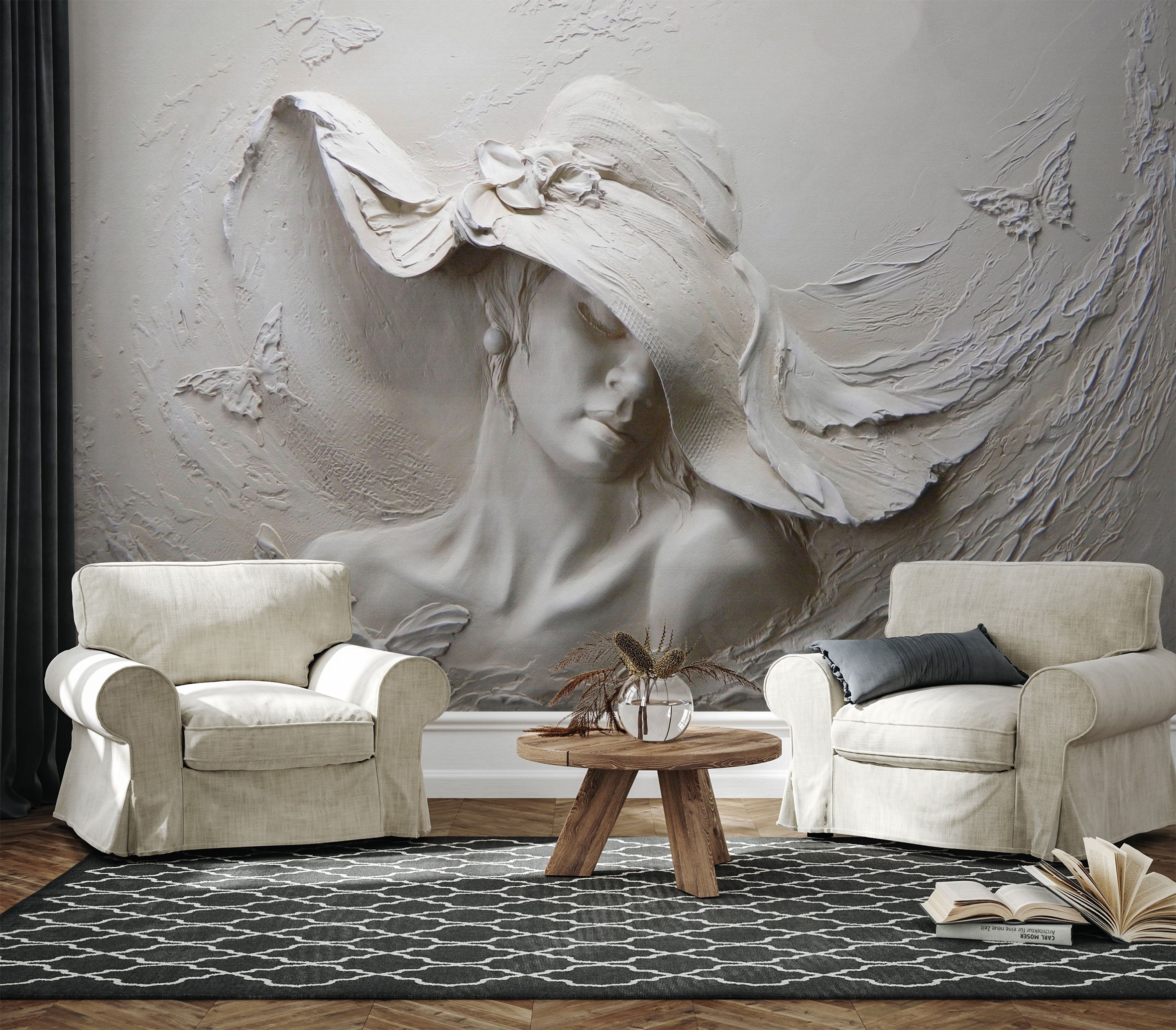 3D Woman Sculpture Wallpaper Mural: Peel and Stick Relief Wall Art - Etsy