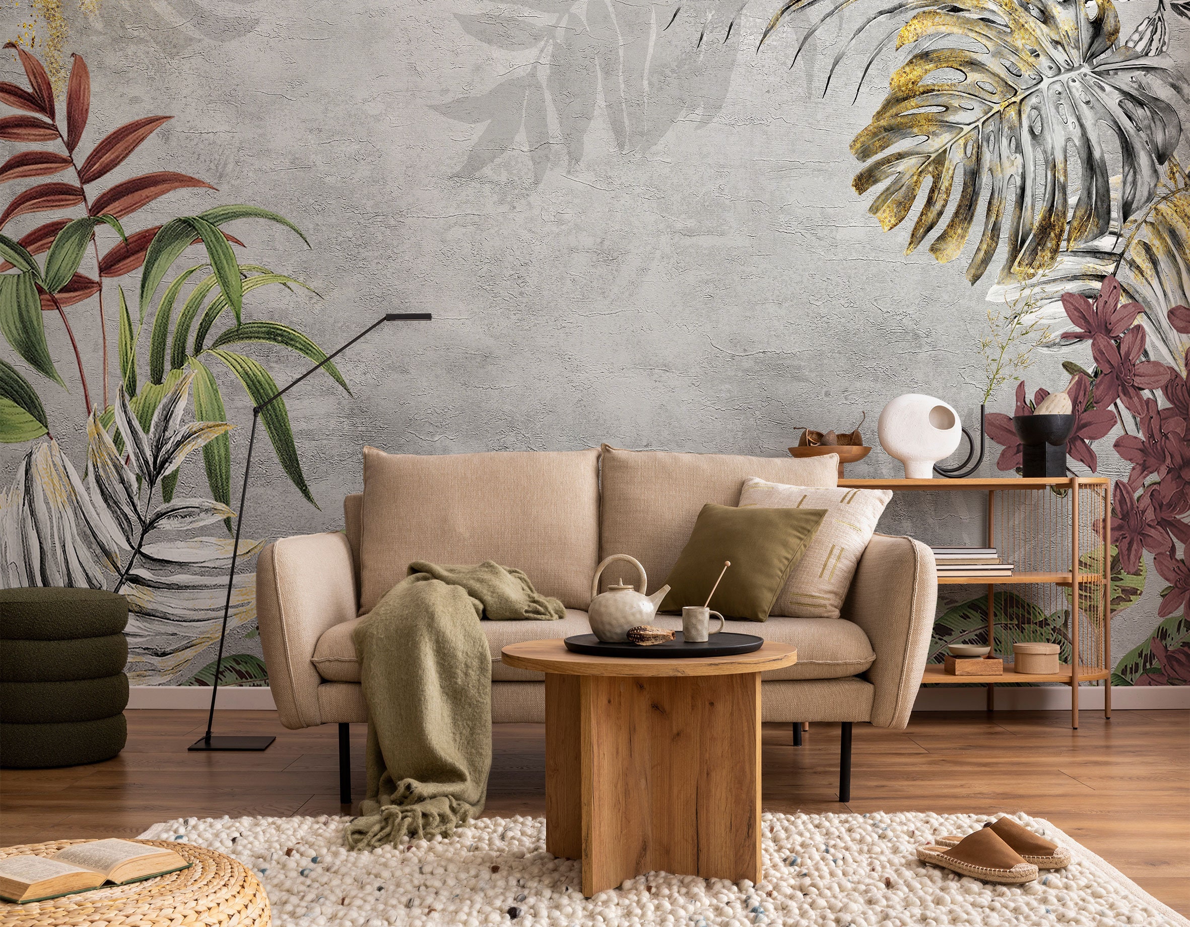 Monstera Leaves Wallpaper - Tropical Peel and Stick Wall Mural - Etsy
