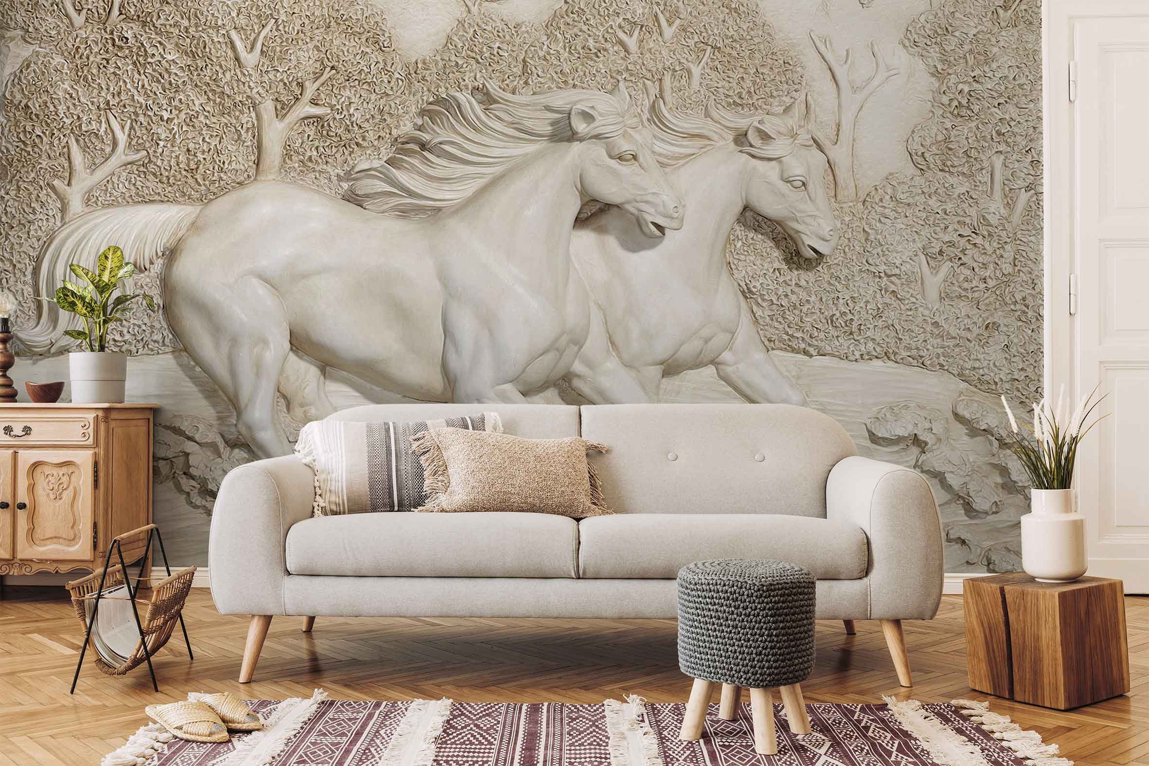 3D Embossed Horses Wallpaper Peel and Stick Running Horses Etsy
