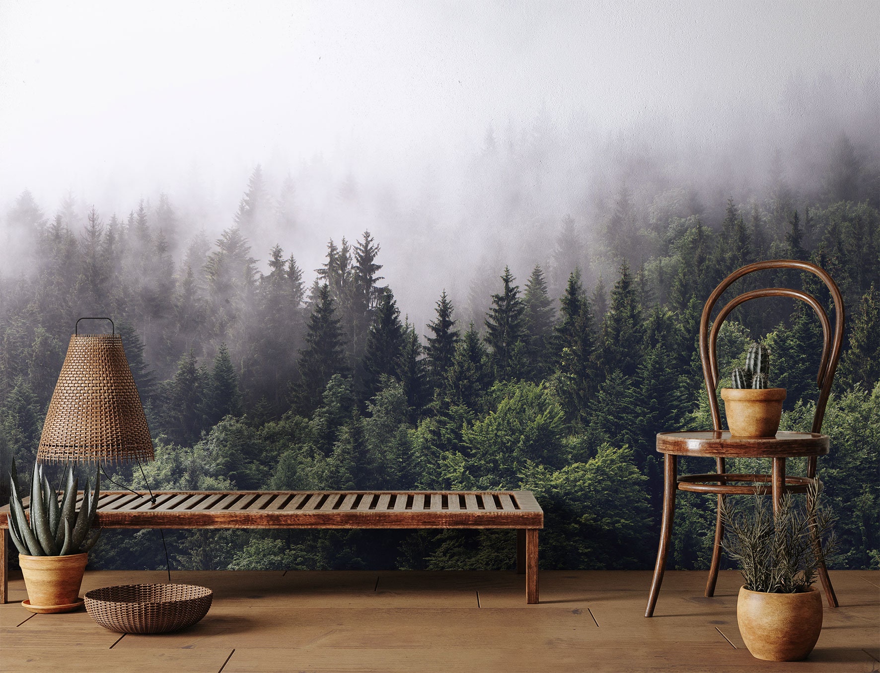 Misty Forest Wallpaper Mural: Peel and Stick or Traditional - Etsy