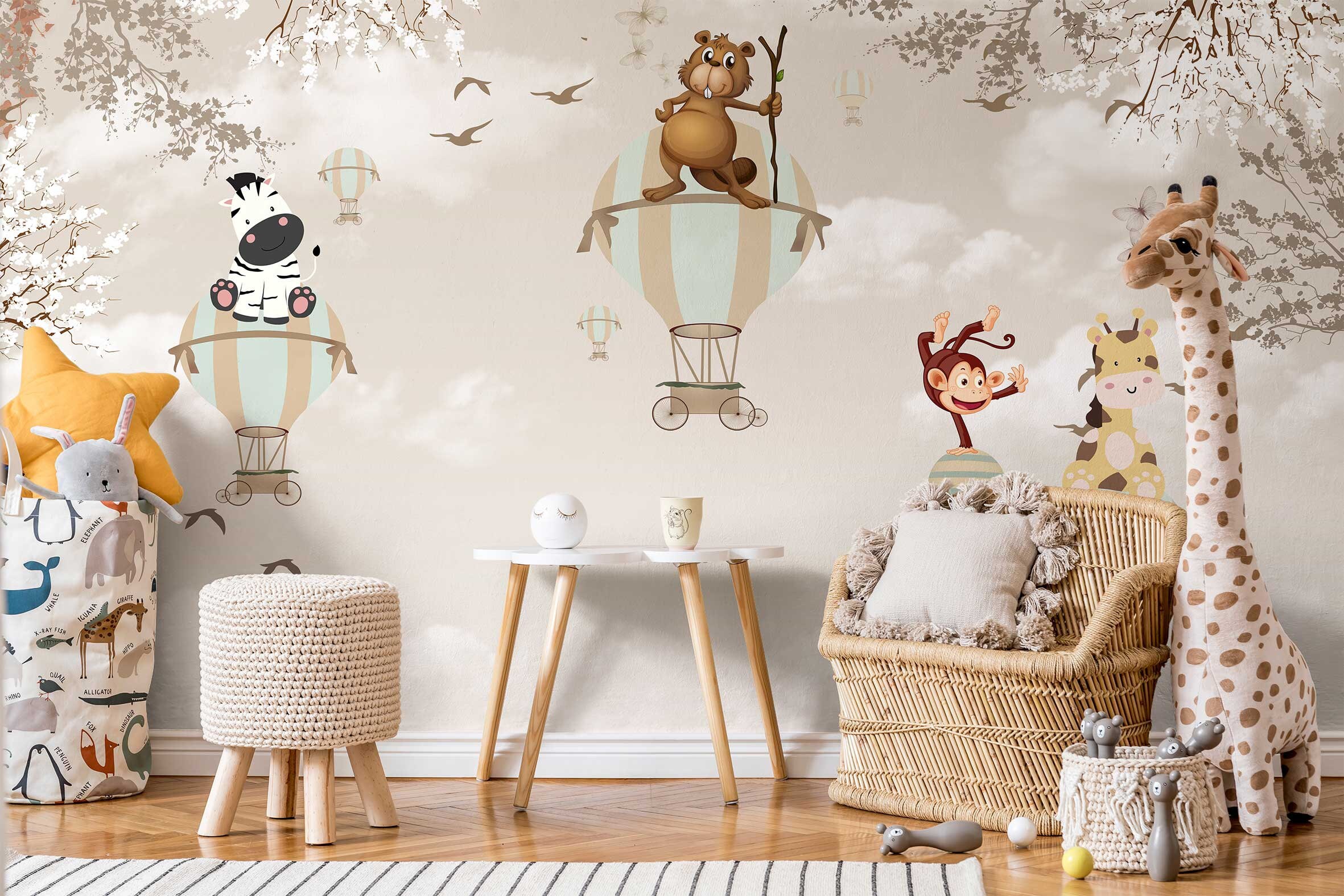 Animals in Hot Air Balloons Kids Wallpaper: Peel and Stick Nursery Wall ...